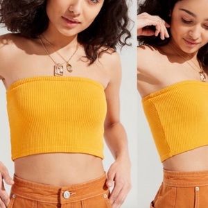 Yellow Ribbed Strapless Tube Top Size M